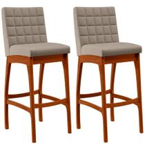 Kit 02 Banquetas Altas Para Cozinha Sala de Jantar Fixa Mila L02 Linho Bege - Lyam Decor
