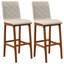 Kit 02 Banquetas Altas Para Cozinha Sala de Jantar Fixa Zoe B04 Linho Cru - Lyam Decor