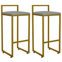 Kit 02 Banquetas Altas Para Cozinha Sala De Jantar Hanna L02 Dourado Suede Cinza - Lyam Decor