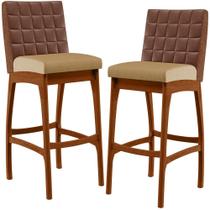 Kit 02 Banquetas Altas Sala De Jantar Fixa Mila B04 Corano Marrom Linho Bege Escuro - Lyam Decor