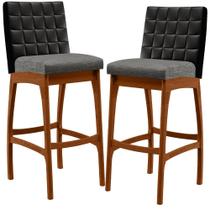 Kit 02 Banquetas Altas Sala De Jantar Fixa Mila B04 Corano Preto Linho Cinza Escuro - Lyam Decor