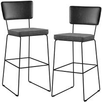 Kit 02 Banquetas Altas Sala Jantar Fixa Allana L02 material sintético Preto Linho Cinza Escuro - Lyam Decor Kit 02 Banquetas Altas Sala Jantar Fixa Allana L02 material sintético Preto Linho Cinza Escuro - Lyam Decor