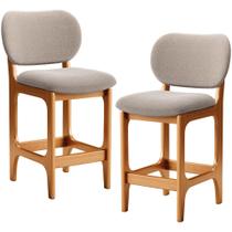 Kit 02 Banquetas Baixa Bar Cozinha e Sala De Jantar Fixa Betta L02 Imbuia Bouclê Bege - Lyam Decor