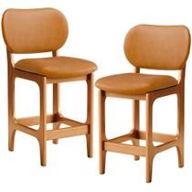 Kit 02 Banquetas Baixa Bar Cozinha E Sala De Jantar Fixa Betta L02 Imbuia Tecido Sintético Whisky - Lyam Decor