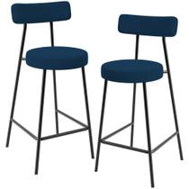 Kit 02 Banquetas Baixa Bar Cozinha Sala De Jantar Em Aço Milão L02 Suede Azul Marinho - Lyam Decor Kit 02 Banquetas Baixa Bar Cozinha Sala De Jantar Em Aço Milão L02 Suede Azul Marinho - Lyam Decor