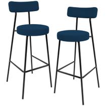 Kit 02 Banquetas Baixa Bar Cozinha Sala De Jantar Estrutura Em Aço Milão L02 Suede Azul Marinho