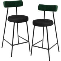 Kit 02 Banquetas Baixa Bar Cozinha Sala De Jantar Milão L02 Facto Verde Musgo Preto Kit 02 Banquetas Baixa Bar Cozinha Sala De Jantar Milão L02 Facto Verde Musgo Preto