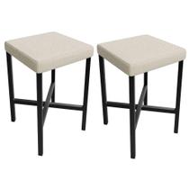 Kit 02 Banquetas Baixa Bar Cozinha Sala De Jantar Preto Stella L02 Linho Champagne - Lyam Decor Kit 02 Banquetas Baixa Bar Cozinha Sala De Jantar Preto Stella L02 Linho Champagne - Lyam Decor
