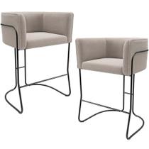 Kit 02 Banquetas Baixa Base de Aço Preto Betina D02 Bouclê Creme B-54 - Lyam Decor Kit 02 Banquetas Baixa Base de Aço Preto Betina D02 Bouclê Creme B-54 - Lyam Decor