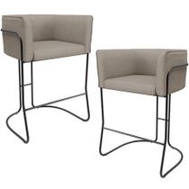 Kit 02 Banquetas Baixa Base De Aço Preto Betina D02 Linho Bege D-463 - Lyam Decor