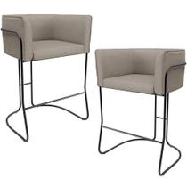 Kit 02 Banquetas Baixa Base de Aço Preto Betina D02 Linho Bege D-463 - Lyam Decor