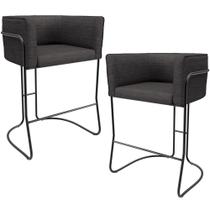 Kit 02 Banquetas Baixa Base de Aço Preto Betina D02 Linho Cinza Escuro C-420 - Lyam Decor Kit 02 Banquetas Baixa Base de Aço Preto Betina D02 Linho Cinza Escuro C-420 - Lyam Decor