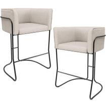 Kit 02 Banquetas Baixa Base De Aço Preto Betina D02 Linho Cru D-461- Lyam Decor Kit 02 Banquetas Baixa Base De Aço Preto Betina D02 Linho Cru D-461- Lyam Decor