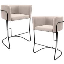 Kit 02 Banquetas Baixa Base de Aço Preto Betina D02 Suede Bege C-309 - Lyam Decor Kit 02 Banquetas Baixa Base de Aço Preto Betina D02 Suede Bege C-309 - Lyam Decor