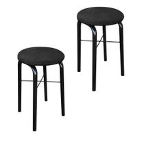 Kit 02 Banquetas Baixa Manu Suede Preto