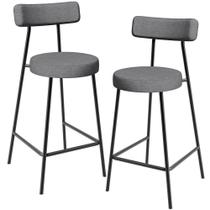 Kit 02 Banquetas Baixa Para Cozinha Sala De Jantar Bancada Milão L02 Linho Cinza Escuro