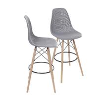 Kit 02 Banquetas Boxbit Colmeia Cinza Base Madeira