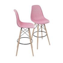 Kit 02 Banquetas Boxbit Colmeia Rosa Base Madeira