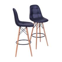 Kit 02 Banquetas Boxbit Dkr Eames Acabamento em Botonê Preta Base Madeira