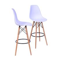 Kit 02 Banquetas Boxbit Dkr Eames Polipropileno Branca Base Madeira