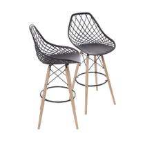 Kit 02 Banquetas Boxbit Kaila Preta Base Madeira