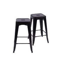 Kit 02 Banquetas Boxbit Titan Tolix Alta em Aço Pintura Epoxi Preta