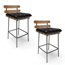 Kit 02 Banquetas Costela Corano Base Metálica Preto Preto