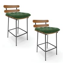 Kit 02 Banquetas Costela Suede Verde Base Metálica Preto - D'Rossi Kit 02 Banquetas Costela Suede Verde Base Metálica Preto - D'Rossi