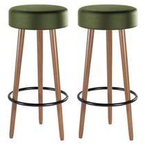 Kit 02 Banquetas Cozinha Londres Estofada D-33 com Pés de Madeira material sintético Verde - Desk Design Kit 02 Banquetas Cozinha Londres Estofada D-33 com Pés de Madeira material sintético Verde - Desk Design