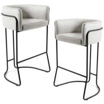 Kit 02 Banquetas Decorativa Fixa Base de Aço Preto Betina D02 Linho Creme A-48 - Lyam Decor