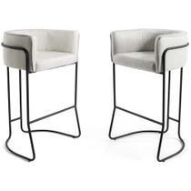 Kit 02 Banquetas Decorativas Betina Base Preto Viscolinho Off White - Nexta Casa Kit 02 Banquetas Decorativas Betina Base Preto Viscolinho Off White - Nexta Casa