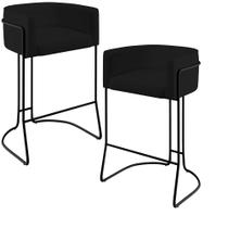 Kit 02 Banquetas Decorativas Fixa Base De Aço Preto Betina D02 Corano Preto B-97 - Lyam Decor