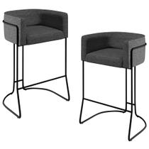 Kit 02 Banquetas Decorativas Fixa Base de Aço Preto Betina D02 Linho Cinza Escuro C-420 - Lyam Decor Kit 02 Banquetas Decorativas Fixa Base de Aço Preto Betina D02 Linho Cinza Escuro C-420 - Lyam Decor