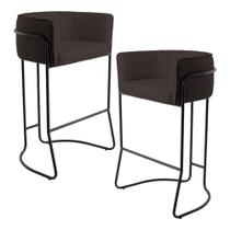 Kit 02 Banquetas Decorativas Fixa Base de Aço Preto Betina D02 Material Sintético Marrom C-34 - Lyam Decor