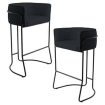 Kit 02 Banquetas Decorativas Fixa Base de Aço Preto Betina D02 Material Sintético Preto C-05 - Lyam Decor