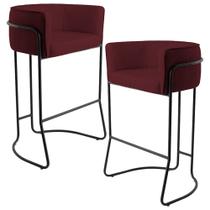 Kit 02 Banquetas Decorativas Fixa Base de Aço Preto Betina D02 Veludo Marsala D-278 - Lyam Decor