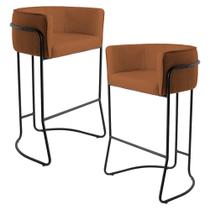 Kit 02 Banquetas Decorativas Fixa Base de Aço Preto Betina D02 Veludo Telha D-292 - Lyam Decor Kit 02 Banquetas Decorativas Fixa Base de Aço Preto Betina D02 Veludo Telha D-292 - Lyam Decor