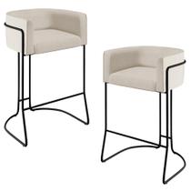 Kit 02 Banquetas Decorativas Fixas Base De Aço Preto Betina D02 Linho Cru C-443 - Lyam Decor Kit 02 Banquetas Decorativas Fixas Base De Aço Preto Betina D02 Linho Cru C-443 - Lyam Decor
