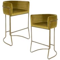 Kit 02 Banquetas Fixa Bronze Veludo Mostarda C-260