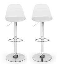 Kit 02 Banquetas Giratória Alta com Encosto e Assento Estofado cor Branca