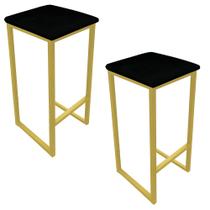 Kit 02 Banquetas Industrial Donna Suede Preto Base Dourado D'Rossi