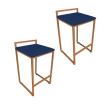 Kit 02 Banquetas Lavínia Suede Base Cobre Azul Marinho