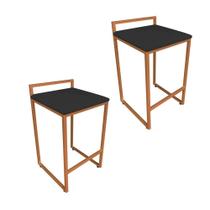 Kit 02 Banquetas Lavínia Suede Base Cobre Preto Kit 02 Banquetas Lavínia Suede Base Cobre Preto