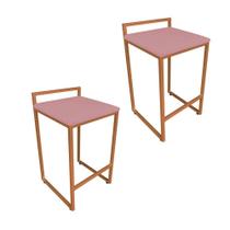 Kit 02 Banquetas Lavínia Suede Base Cobre Rose Kit 02 Banquetas Lavínia Suede Base Cobre Rose