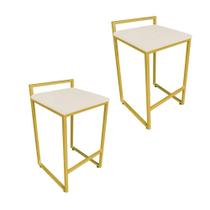 Kit 02 Banquetas Lavínia Suede Base Dourado Bege Kit 02 Banquetas Lavínia Suede Base Dourado Bege