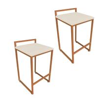 Kit 02 Banquetas Lavínia Suede Bege Base Cobre Kit 02 Banquetas Lavínia Suede Bege Base Cobre