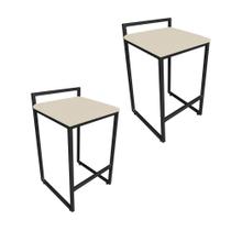 Kit 02 Banquetas Lavínia Suede Bege Base Preto Kit 02 Banquetas Lavínia Suede Bege Base Preto