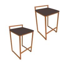 Kit 02 Banquetas Lavínia Suede Marrom Base Cobre Kit 02 Banquetas Lavínia Suede Marrom Base Cobre