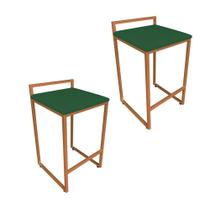 Kit 02 Banquetas Lavínia Suede Verde Base Cobre Kit 02 Banquetas Lavínia Suede Verde Base Cobre