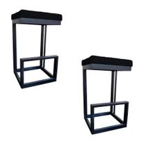 Kit 02 Banquetas Londres Base de Ferro Sued Preto - D'Classe Decor